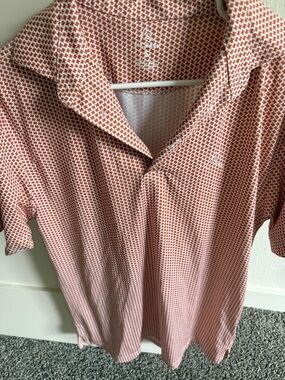 Rhoback Short-Sleeve Button-Down Polo in Rust and White Micro-Print